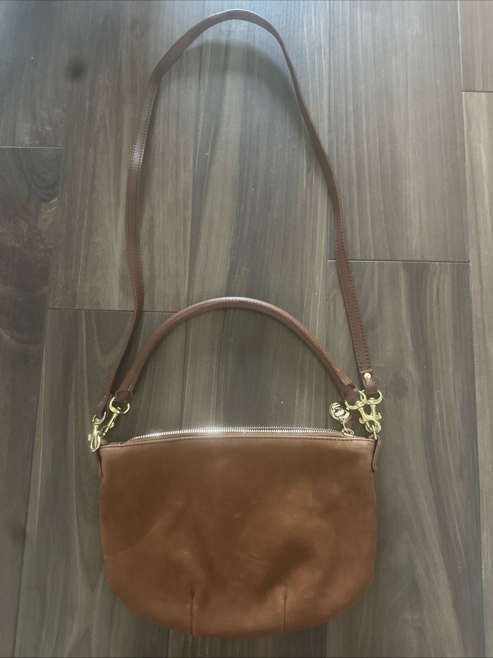 Clare V. Petit Moyen Suede Messenger Handbag Crossbody Bag Hazelnut